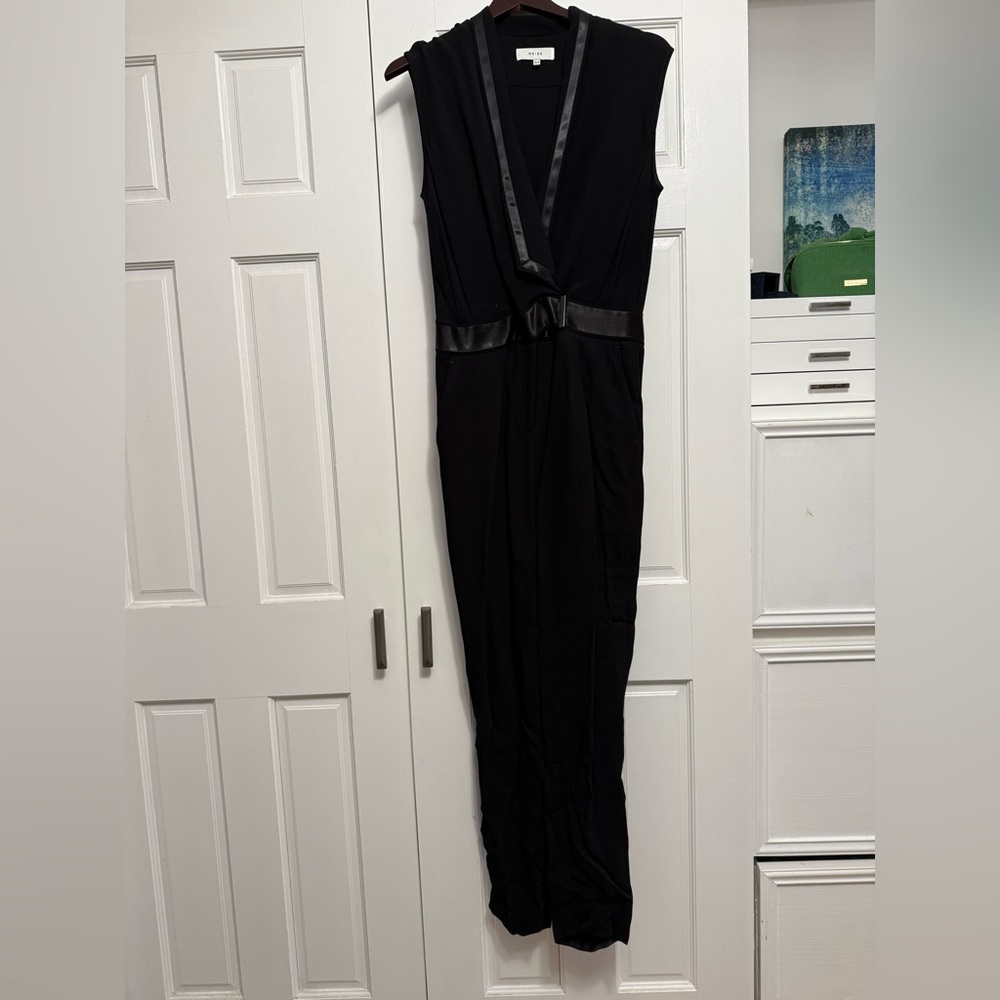 Reiss Black Satin-Trim Jumpsuit